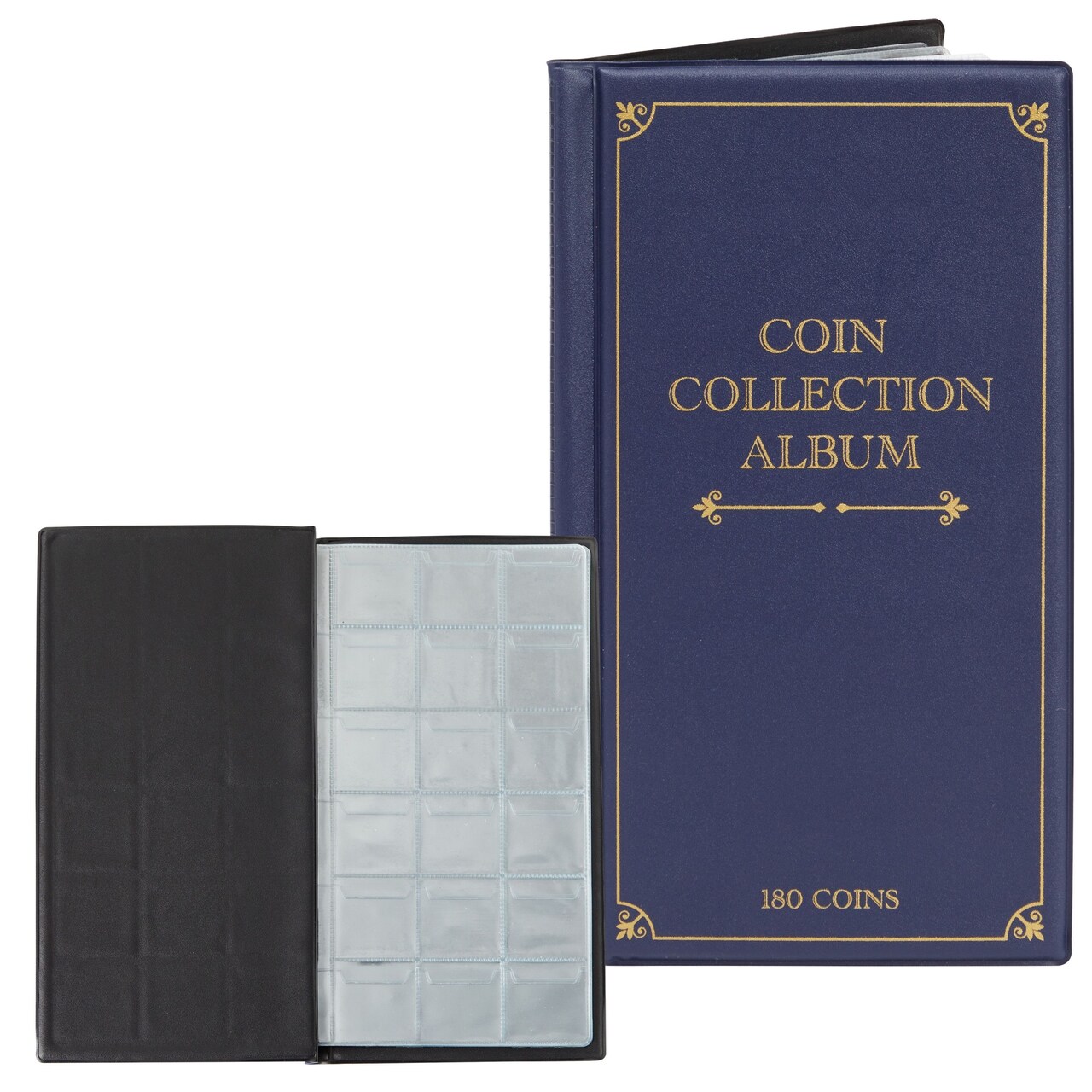 2 Pack Coin Collection Album, Holds Up To 180 Coins Each (6.5 x 11.4 inch, 10 Currency Pages, Dark Blue)